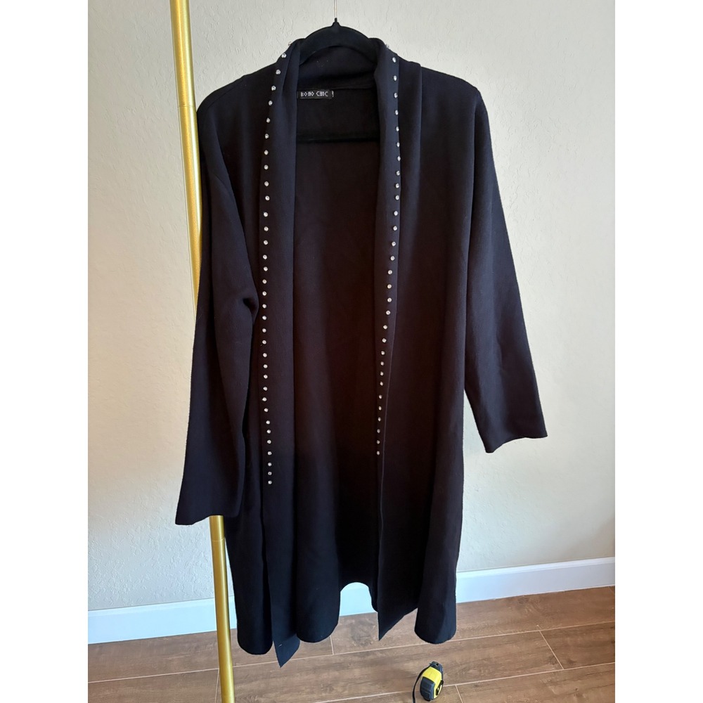 Boho Chic Long Cardigan Studded L Minimalist Quiet Luxury Cozy Layering Glam